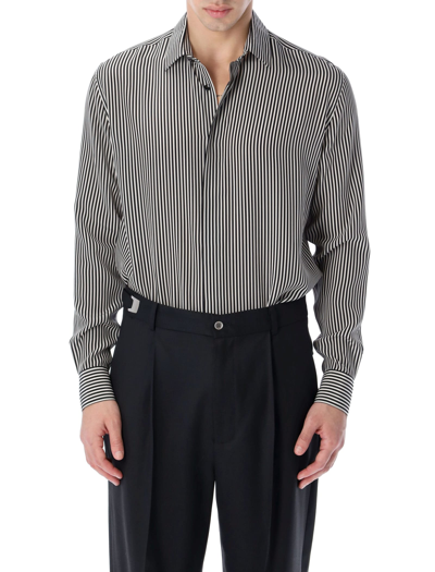 Shop Saint Laurent Stripe Pattern Shirt In Black White