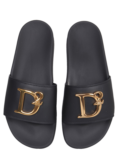 Shop Dsquared2 Leather Slide Sandals In Nero