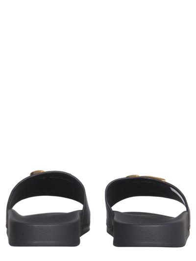 Shop Dsquared2 Leather Slide Sandals In Nero