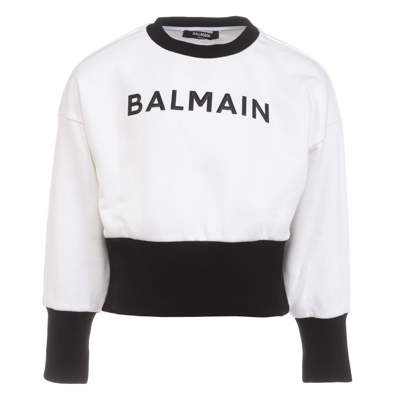 Shop Balmain Logo Sweatshirt In Bianco-nero