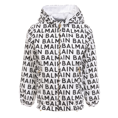 Shop Balmain Jacket With Logo In Bianco-nero