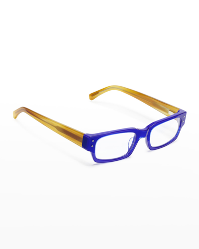 Shop Eyebobs Peckerhead Rectangle Acetate Reader Glasses In Cobalt Front With