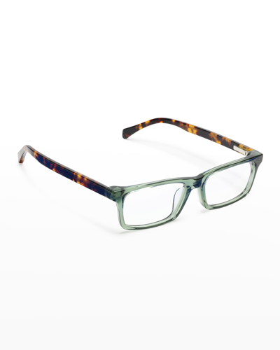 Shop Eyebobs Number Cruncher Rectangle Acetate Reader Glasses In Green Crystal Fro