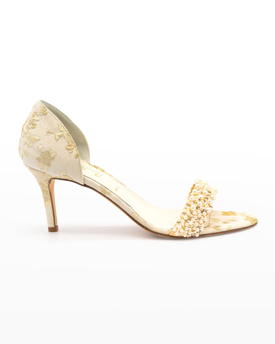 Shop Something Bleu Cappy Floral Jacquard Pearly Sandals In Ivory