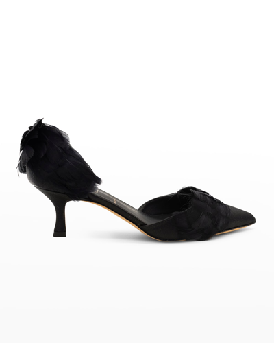Shop Something Bleu Sofia Satin & Feather D'orsay Pumps In Blk