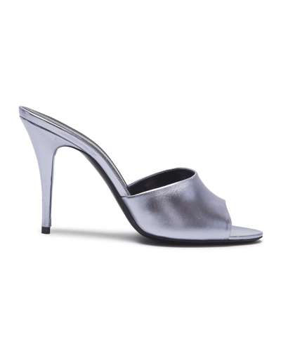 Shop Saint Laurent Sexy Metallic Stiletto Mule Sandals In Metal Lilla 5304