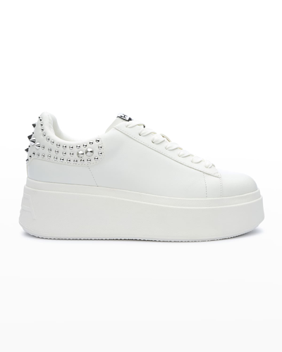 Shop Ash Moby Stud Bicolor Leather Platform Sneakers In White/white