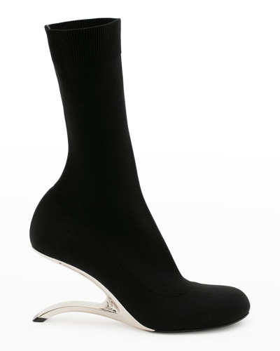 Shop Alexander Mcqueen Arc Architectural-heel Sock Booties In Black Silver