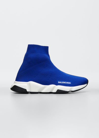 Shop Balenciaga Kid's Two-tone Knit Sock Trainer Sneakers In Drk Bluewhieblck