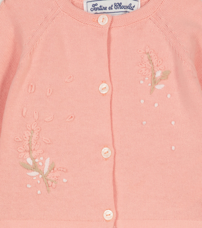 Shop Tartine Et Chocolat Baby Embroidered Cotton Cardigan In Pivoine