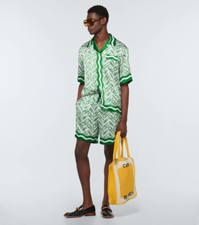 Shop Casablanca Printed Silk Shirt In Green Ping Pong Monogram