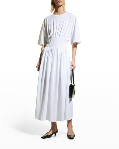 Shop Totême Gathered Cotton Maxi Tee Dress In White 100