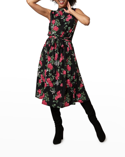 Shop Leota Mindy Printed Sleeveless Midi Dress In Ruby Rose Black