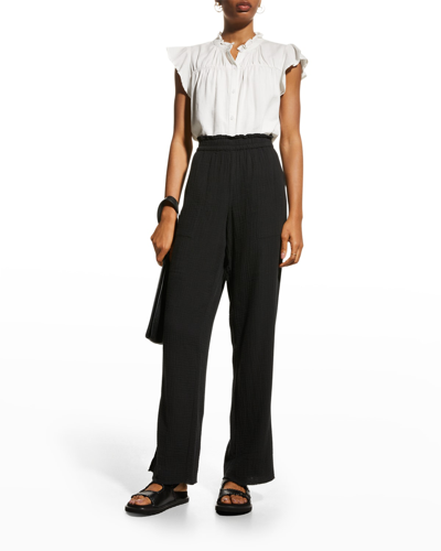 Shop Rails Leon High-rise Smocked Pants In Black