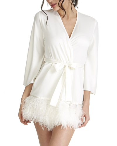 Shop Rya Collection Swan Feather-trim Robe In Champagne