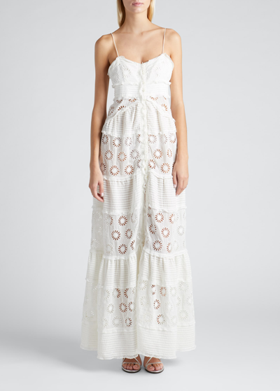 Shop Isabel Marant Drake Tiered Ruffle Eyelet Maxi Dress In White
