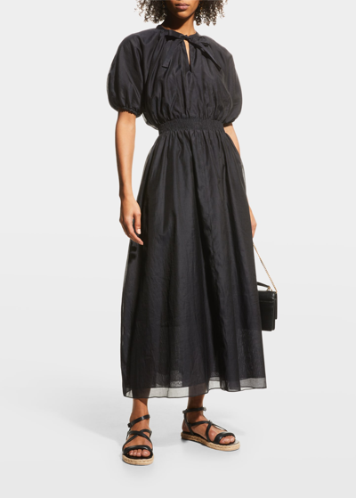 Max Mara Carter Puff-sleeve Cotton Voile Maxi Dress In Black | ModeSens