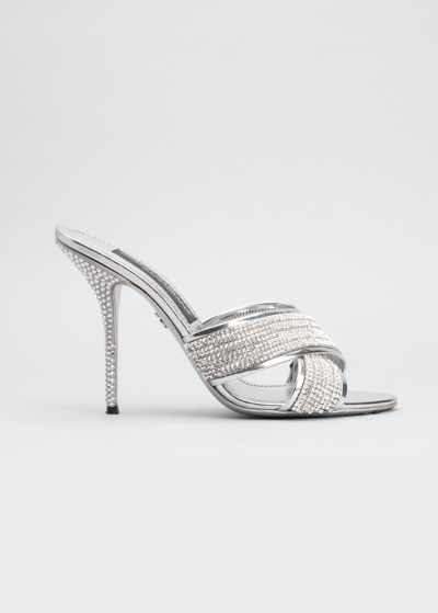 Shop Dolce & Gabbana Kera Crystal Crisscross Mule Sandals In Silver