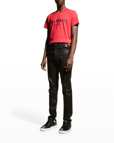 Shop Balmain Men's Logo-print T-shirt In Red/black