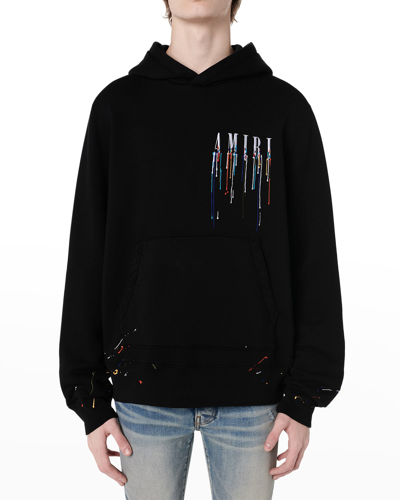 Shop Amiri Men's Paint-drip Embroidered Logo Hoodie In Black Wh