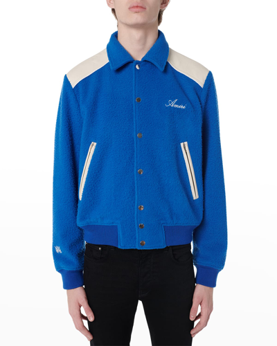 Shop Amiri Men's Leather-yoke Western Varsity Jacket In Blue