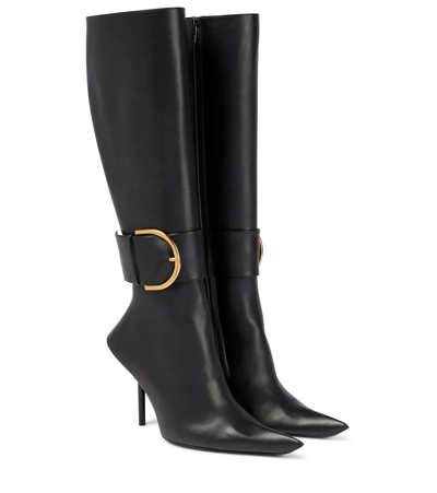 Shop Balenciaga Essex Leather Knee-high Boots In Nero/ottone