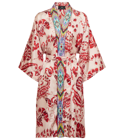 Shop Etro Floral Silk Twill Robe In Rosso