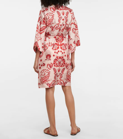 Shop Etro Floral Silk Twill Robe In Rosso