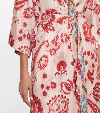 Shop Etro Floral Silk Twill Robe In Rosso