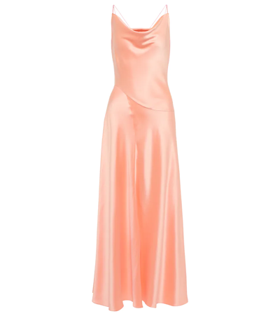 Shop Roksanda Nadia Silk Satin Slip Midi Dress In L.fluro Orange / L.fluro Pink