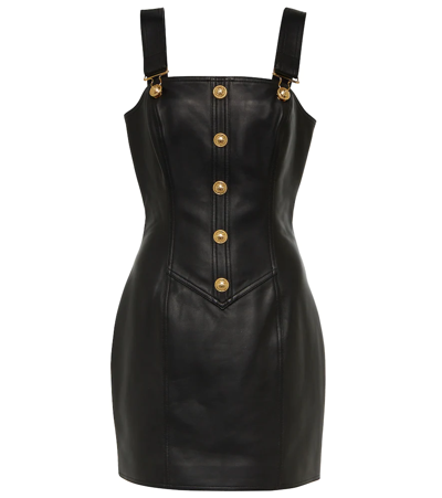 Shop Balmain Leather Minidress In Noir