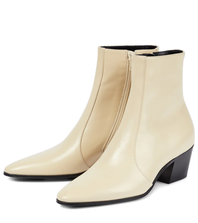 Shop Saint Laurent Vassili 60 Leather Ankle Boots In Real Beige