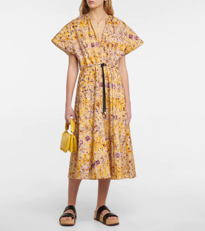 Shop Altuzarra Romy Floral Cotton Midi Dress In Jarcaranda Bundle