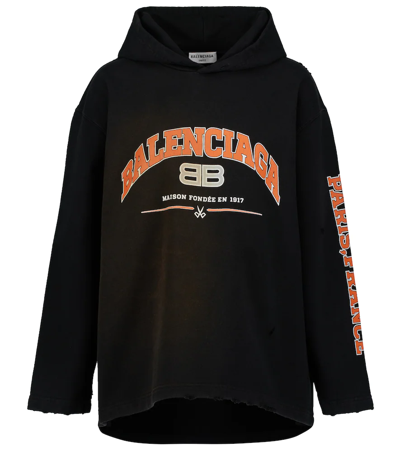 Shop Balenciaga Logo Cotton Jersey Hoodie In Black/orange/white W