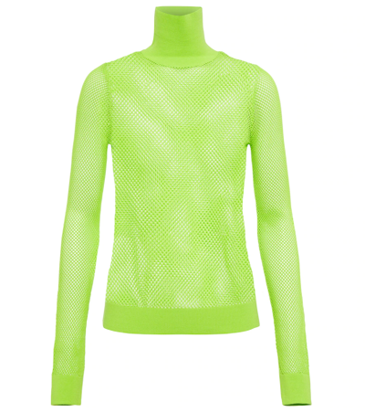Shop Balenciaga Mesh Turtleneck Sweater In Lime W
