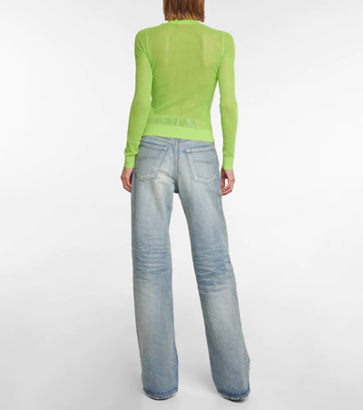 Shop Balenciaga Mesh Turtleneck Sweater In Lime W
