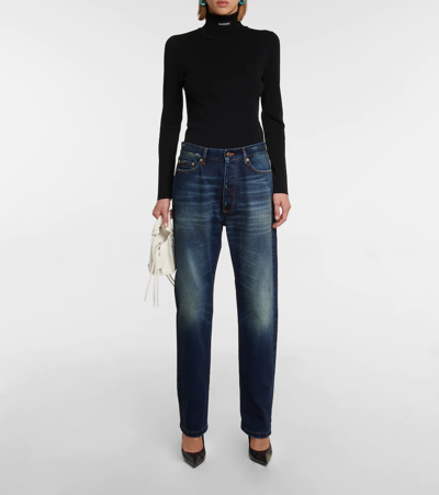 Shop Balenciaga High-rise Straight Jeans In Deep Blue