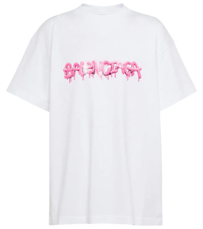 Shop Balenciaga Logo Cotton Jersey T-shirt In White/bubblegum