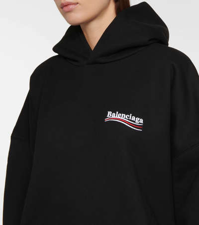 Shop Balenciaga Logo Oversized Cotton Hoodie In Black