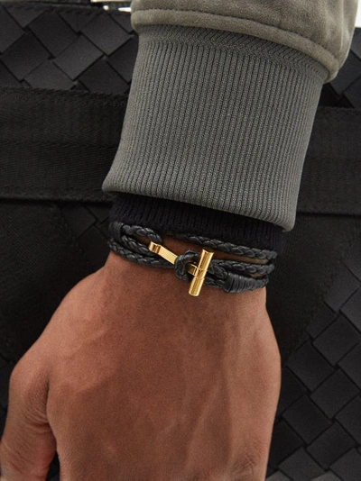 Tom Ford Braided Leather And Gold-tone Wrap Bracelet In Brown | ModeSens