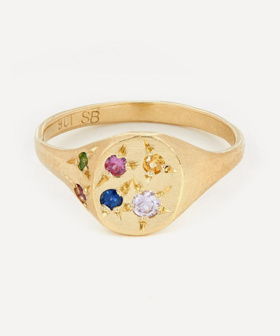 Seb Brown 9ct Gold Neapolitan Multi-stone Signet Ring In Gold