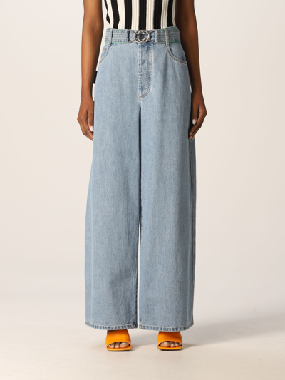Bottega Veneta Belted High-waisted Wide-leg Jeans In Denim