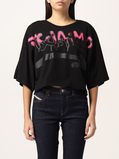 Shop Disclaimer Cropped  Cotton T-shirt With Logo In Black