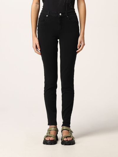 Shop Liu •jo Cropped Jeans In Cotton Denim In Black