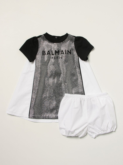 Shop Balmain Cotton Dress + Shorts Set In Black