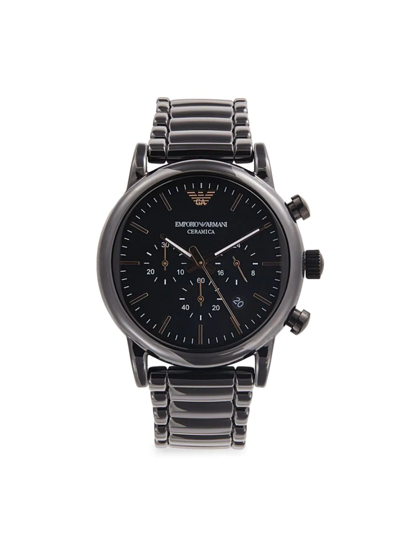 Shop Emporio Armani Men's Black Stainless Steel Chronograph Bracelet Watch