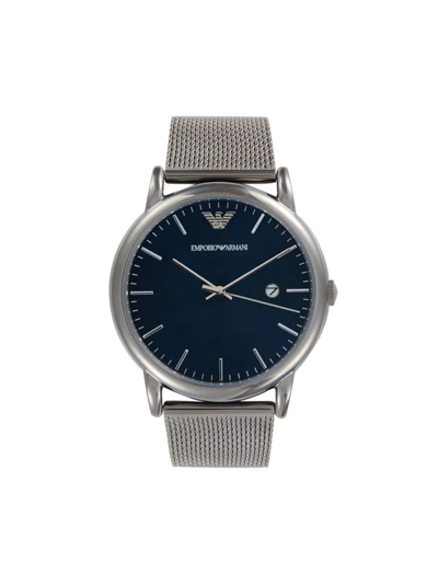 Shop Emporio Armani Men's 43mm Stainless Steel Mesh Bracelet Watch In Blue