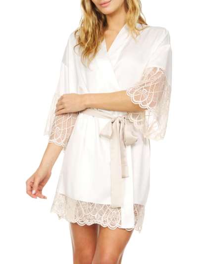 Shop Flora Nikrooz Women's Gabby Lace-trim Charmeuse Wrap In Ivory