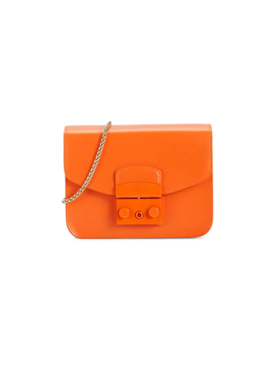 Shop Furla Women's Mini Metropolis Leather Crossbody Bag In Orange