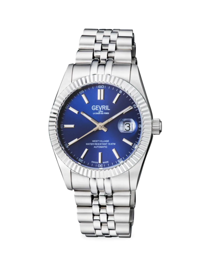 Shop Gevril Men's West Village 40mm Stainless Steel Automatic Watch In Blue